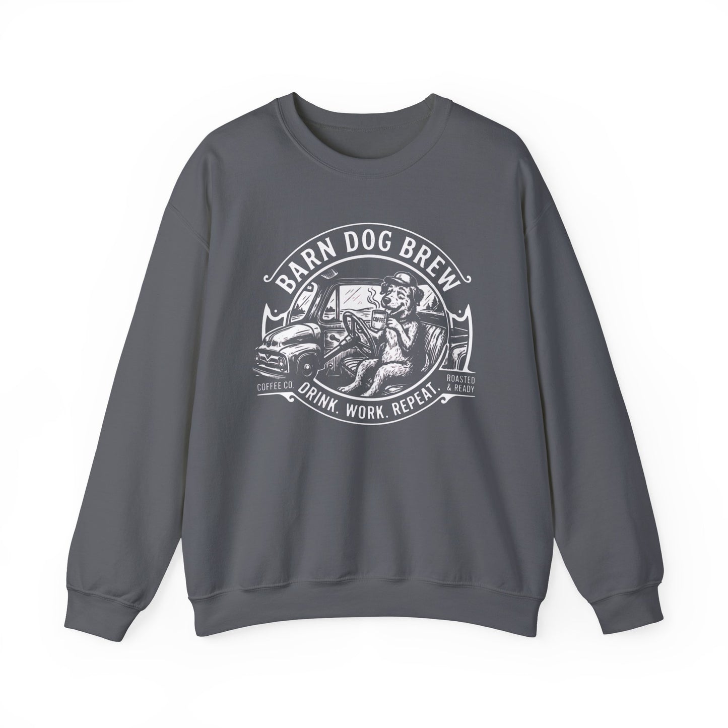 Barn Dog Brew logo sweatshirt | Coffee Drink Work Repeat crewneck