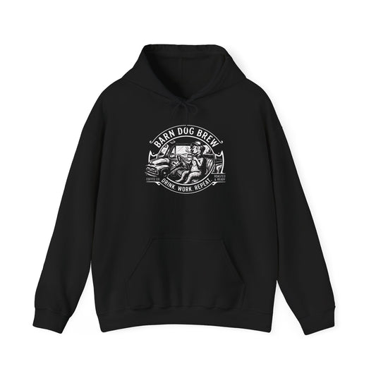 Barn Dog Brew Logo Hoodie | Vintage Farmhouse Coffee Sweatshirt