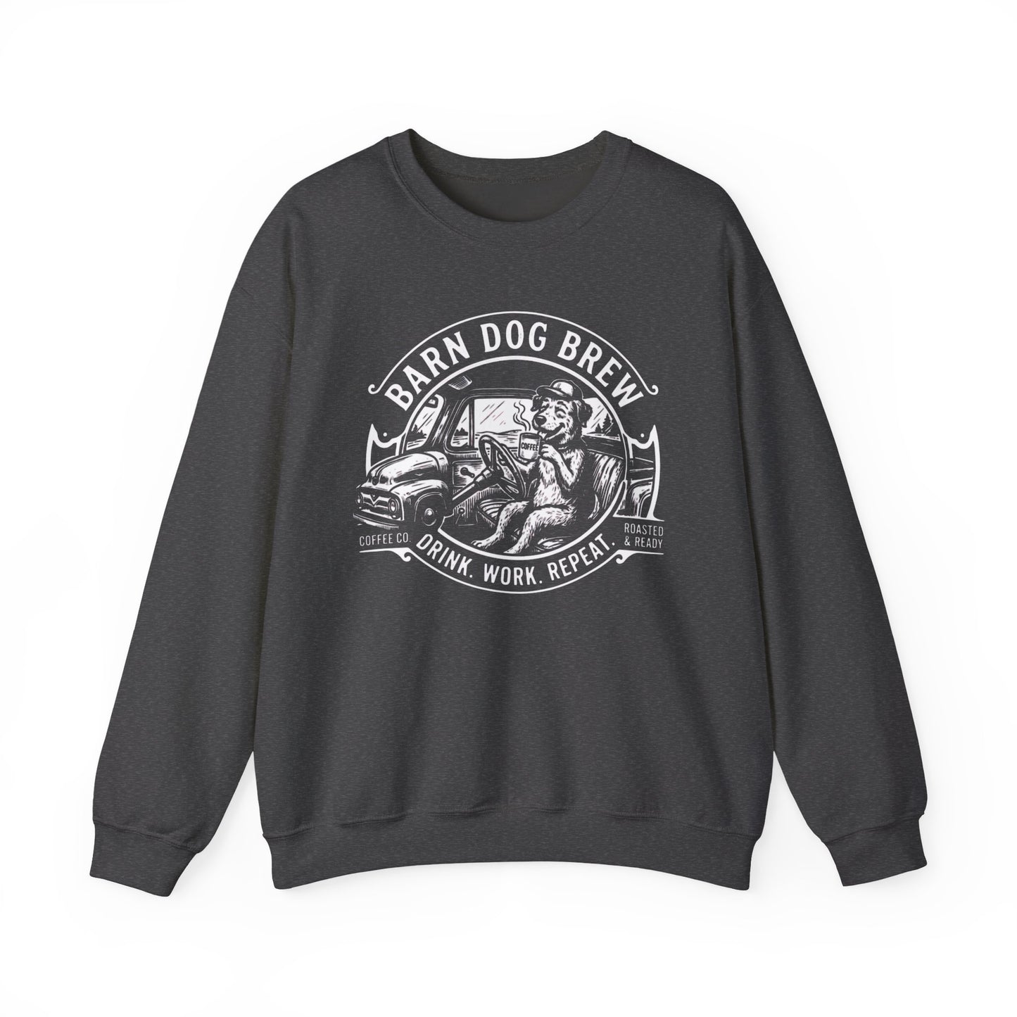 Barn Dog Brew logo sweatshirt | Coffee Drink Work Repeat crewneck