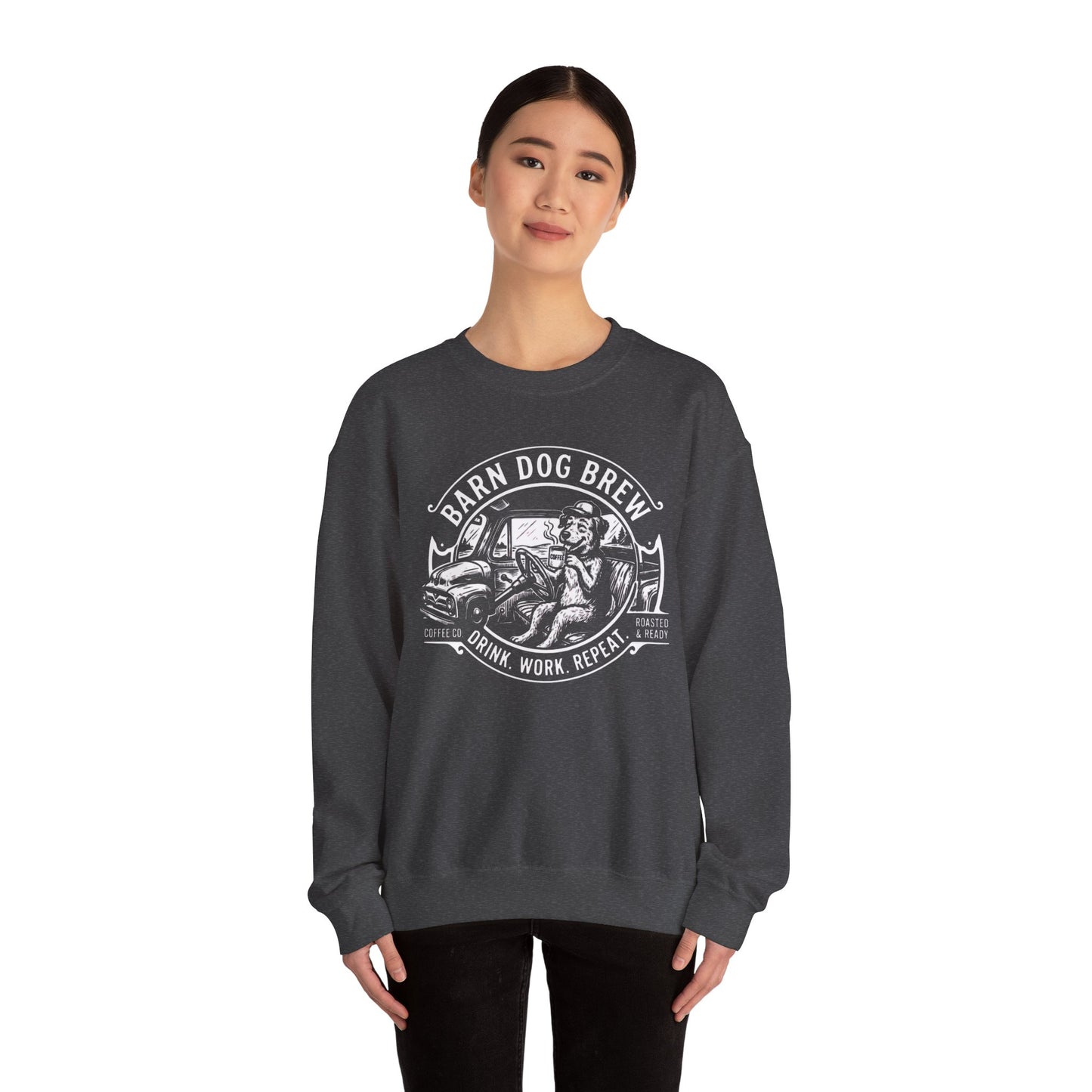 Barn Dog Brew logo sweatshirt | Coffee Drink Work Repeat crewneck