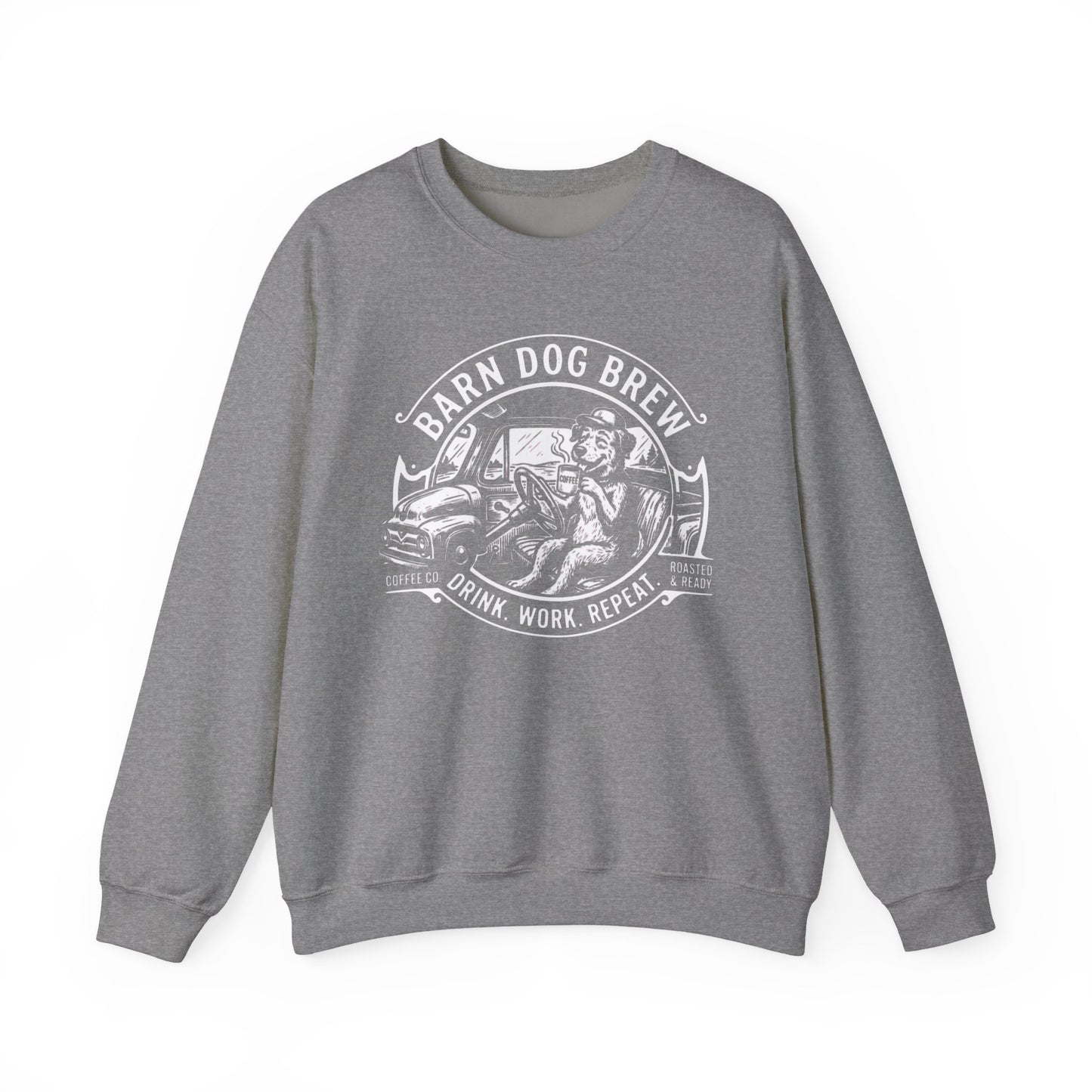 Barn Dog Brew logo sweatshirt | Coffee Drink Work Repeat crewneck