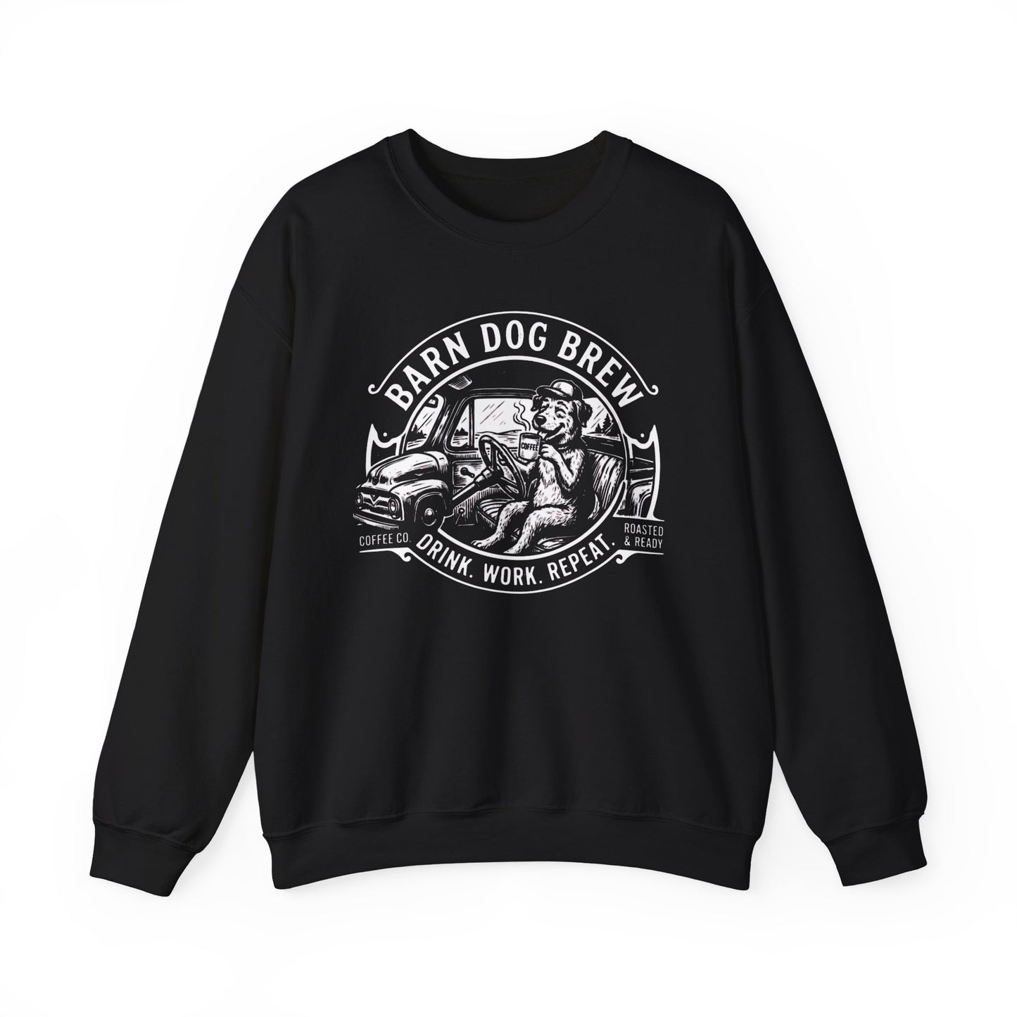 Barn Dog Brew logo sweatshirt | Coffee Drink Work Repeat crewneck