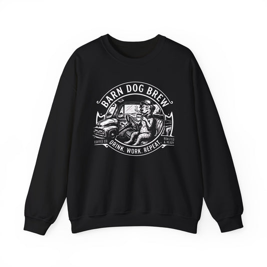 Barn Dog Brew logo sweatshirt | Coffee Drink Work Repeat crewneck