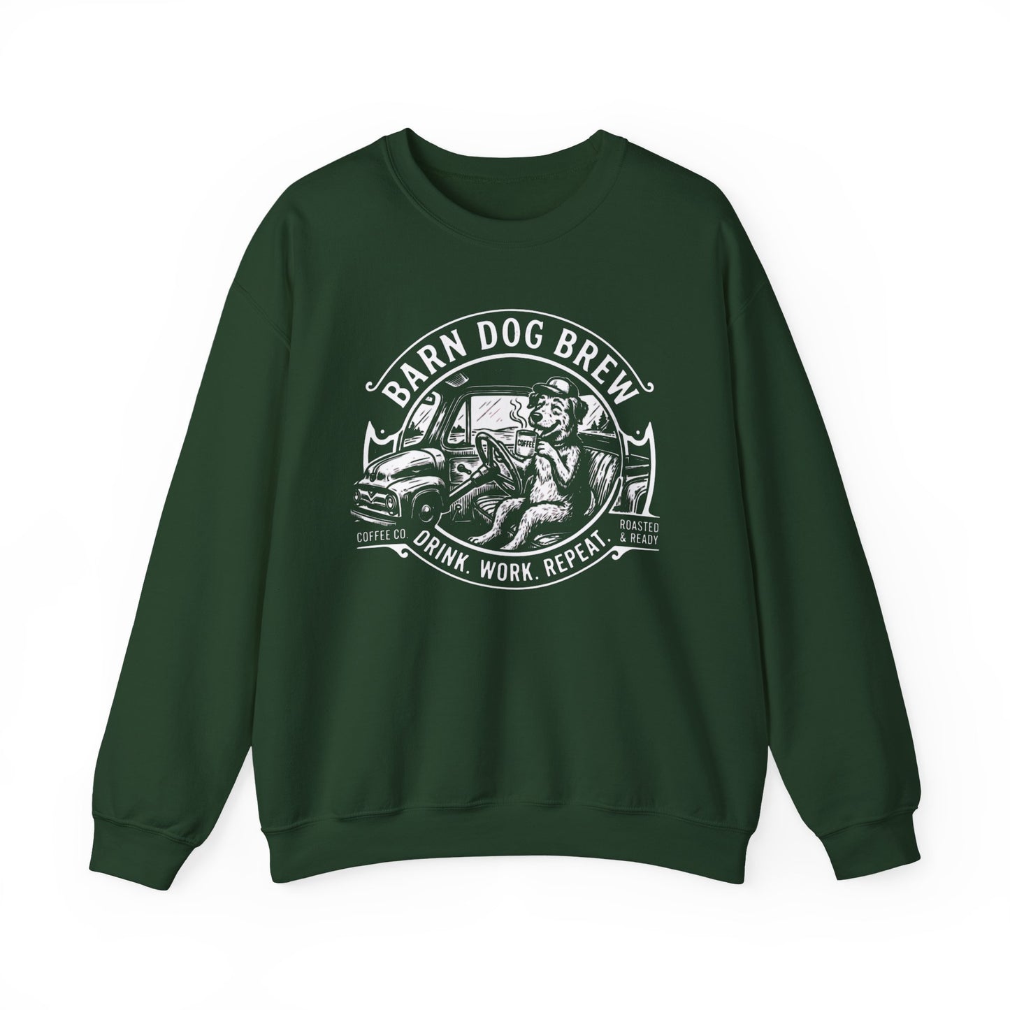 Barn Dog Brew logo sweatshirt | Coffee Drink Work Repeat crewneck