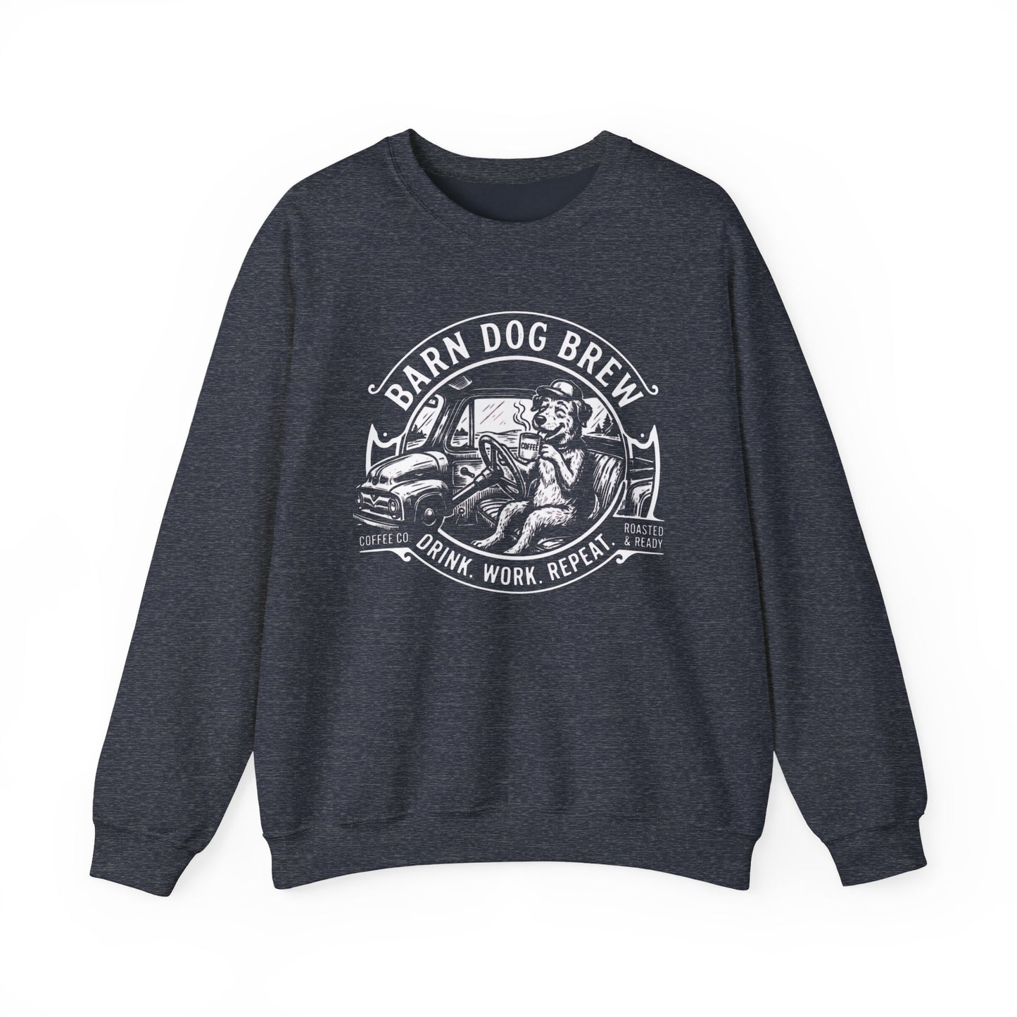 Barn Dog Brew logo sweatshirt | Coffee Drink Work Repeat crewneck