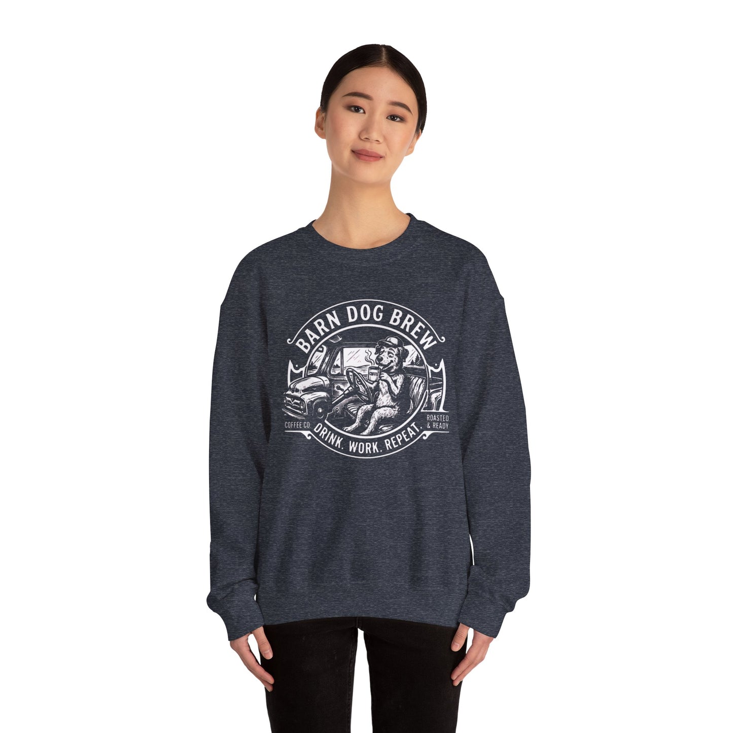 Barn Dog Brew logo sweatshirt | Coffee Drink Work Repeat crewneck
